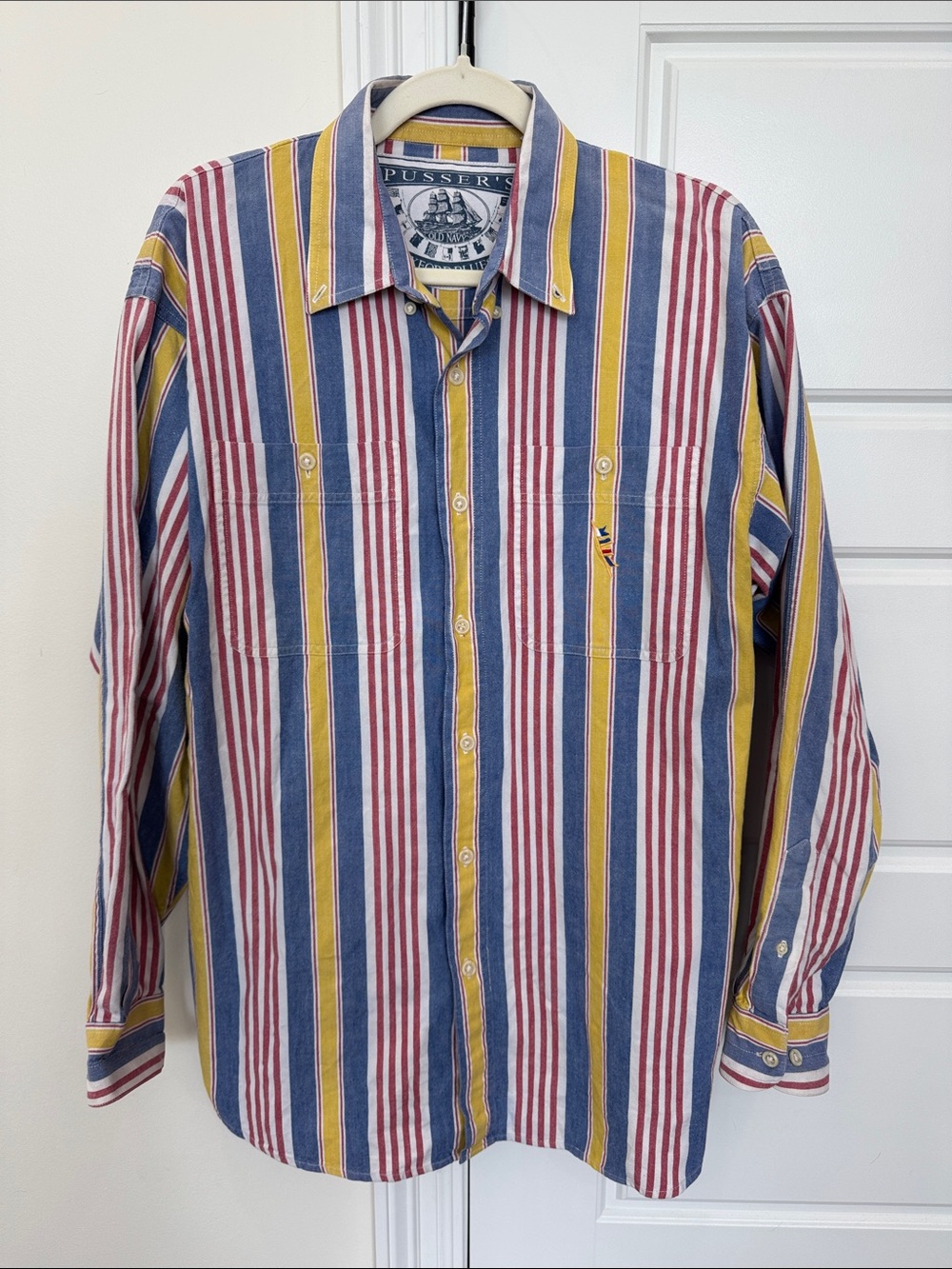 Pusser’s Oxford Blues Men’s Button-Up Sailing Collared Shirt Striped 100% Cotton
